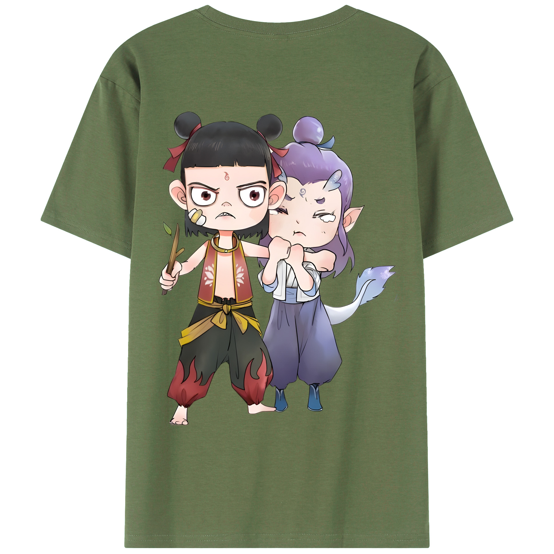 （画像用） Ne Zha 2 ナタ 魔童の大暴れ 綿100％ メンズ半袖Tシャツ（バックプリント） 通気性